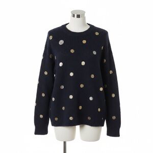 POL Navy Blue Sequin Polka Dot Oversized Knit Sweater Gold Silver Small